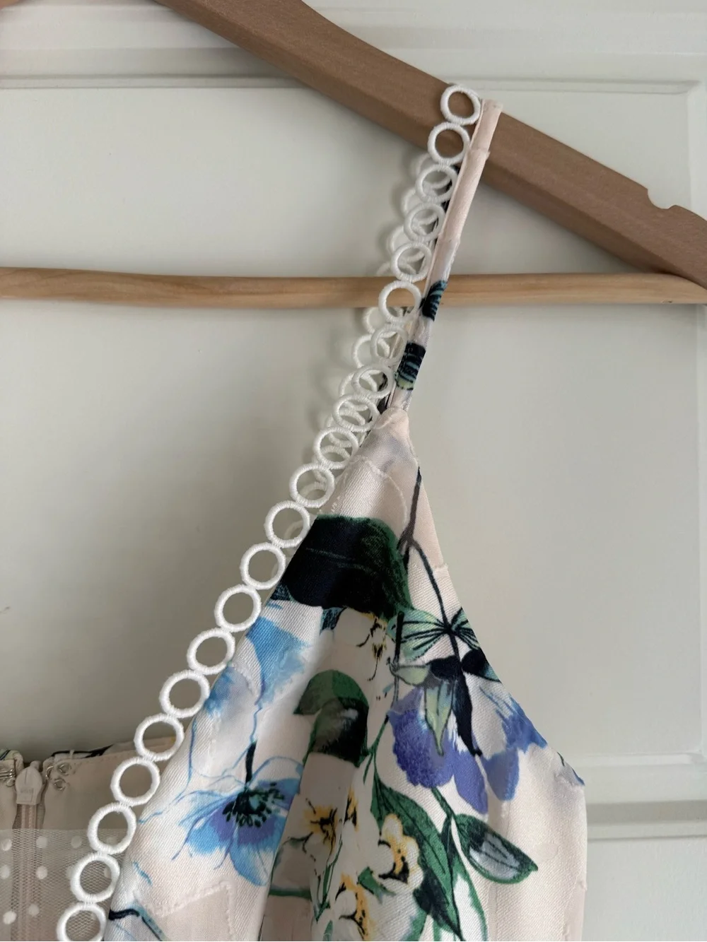NWT Floral Lace-Trim Ruffle Slip Dress - Blue & Cream - Picture 6 of 13